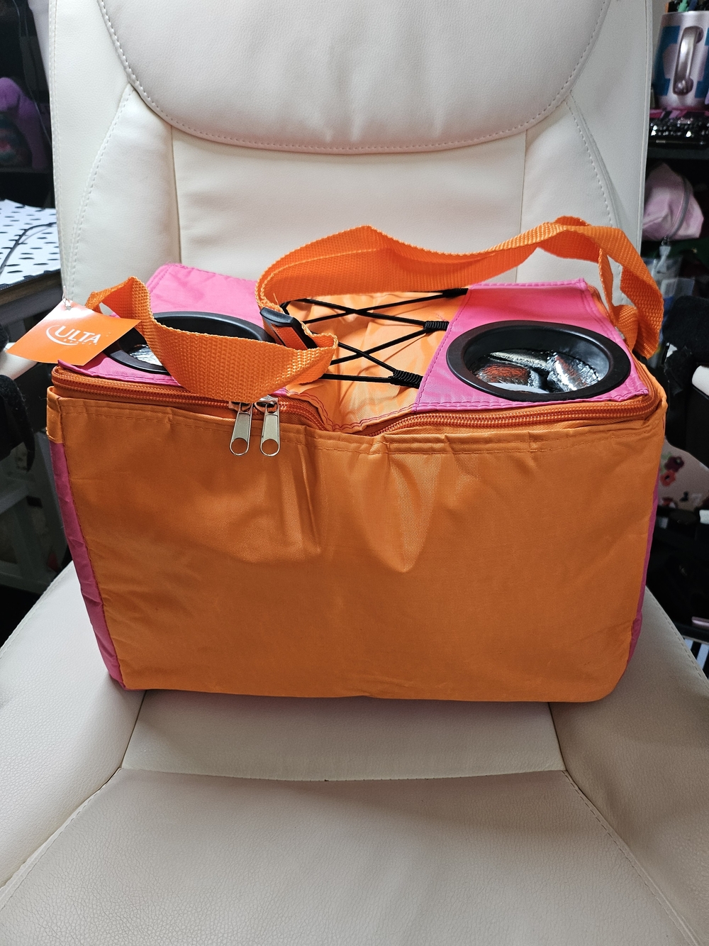 Ulta Beauty Orange and Pink Travel Makeup Bag with Cup Holders